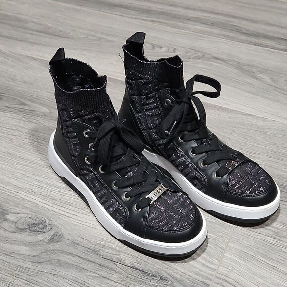 EUC Guess Black Manney Knit Logo High Top Sneakers - Picture 2 of 7